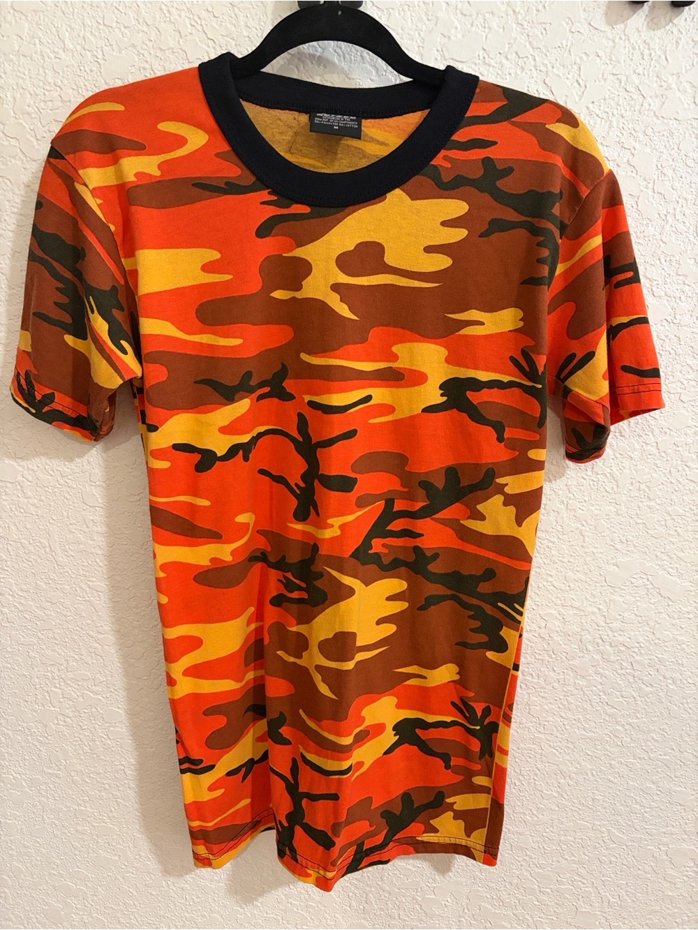 Rothco Orange & Yellow Camo Short Sleeve Tee with Black Neck